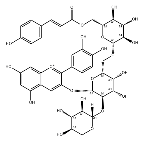矢车菊素-3-木糖-(对香豆酰-葡萄糖)-半乳糖苷, 142506-21-6, 结构式