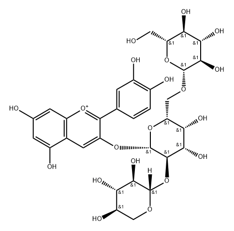 矢车菊素-3-葡萄糖-(1→6)-[3-木糖-(1→2)]-半乳糖苷 结构式