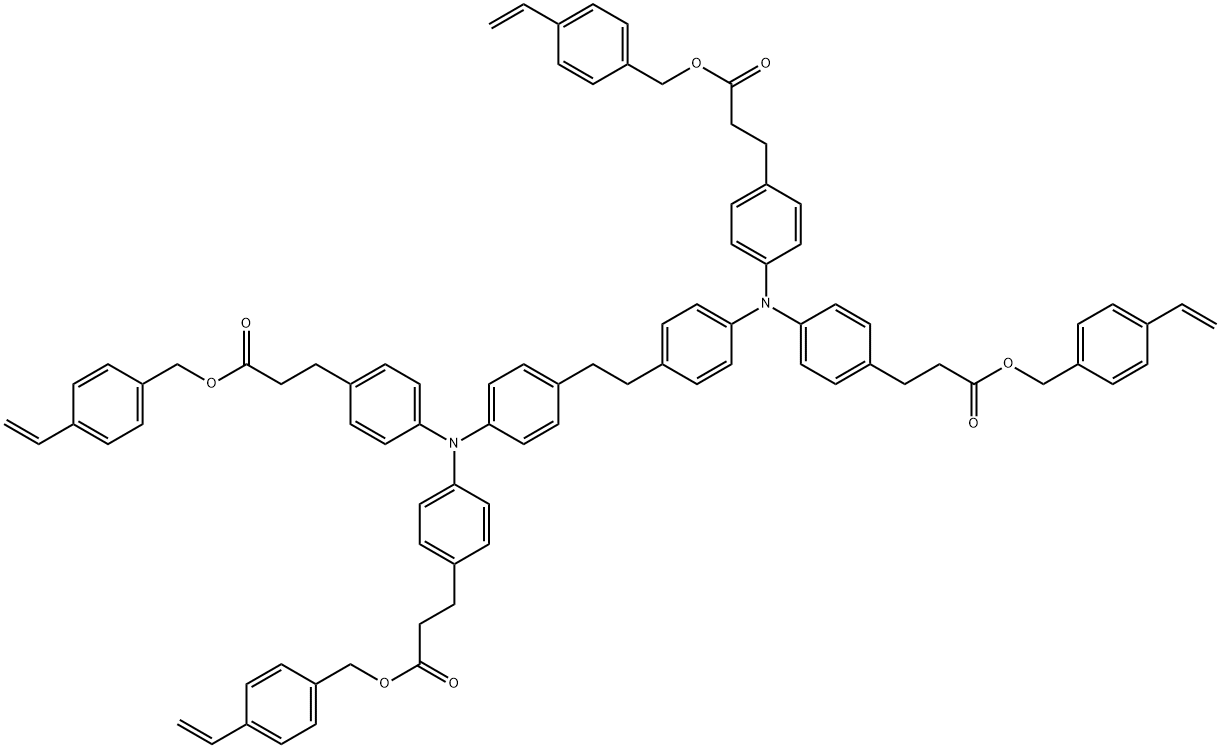 4,4′,4′′,4′′′-[1,2-ethanediylbis(4,1-phenylenenitrilo)]tetrakis-1,1′,1′′,1′′′-tetrakis[(4-ethenylphenyl)methyl] benzenepropanoic acid ester Structure