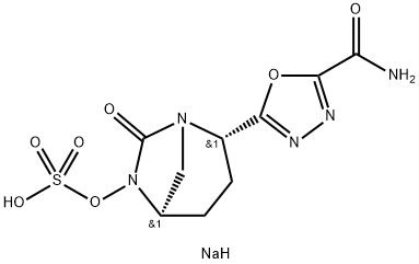 sodium (2S,5R)-2-(5-carbamoyl-1,3,4-oxadiazol-2-yl)-7-oxo-1,6-diazabicyclo[3.2.1]octan-6-yl sulfate Structure
