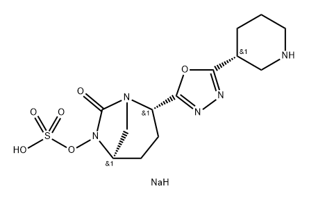 Sulfuric acid, mono[(2S,5R)-7-oxo-2-[5-(3R)-3- piperidinyl-1,3,4-oxadiazol-2-yl]-1,6-diazab icyclo[3.2.1]oct-6-yl] ester, sodium salt (1:1) Structure