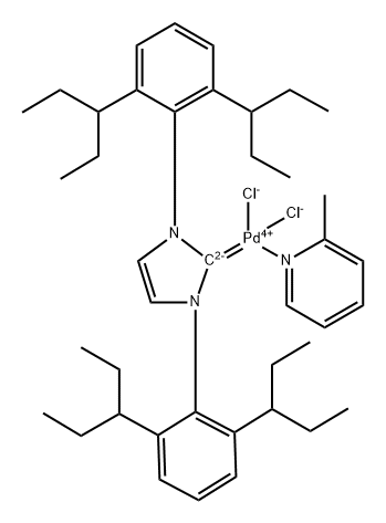 Palladium, [1,3-bis[2,6-bis(1-ethylpropyl)phenyl]-1,3-dihydro-2H-imidazol-2-ylidene]dichloro(2-methylpyridine)-, (SP-4-1)-,1427286-99-4,结构式