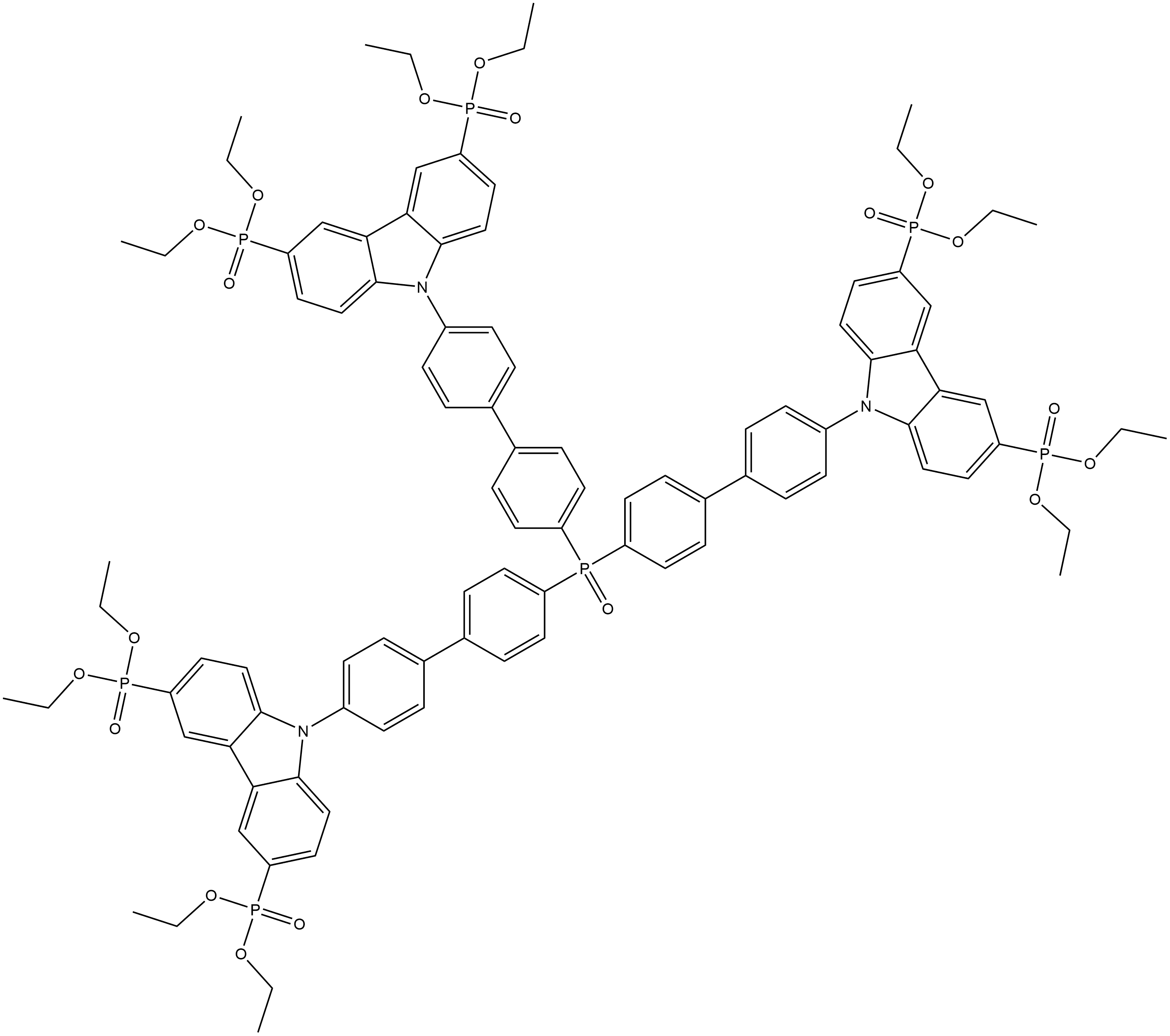 dodecaethyl (((oxo-l5-phosphanetriyl)tris([1,1'-biphenyl]-4',4-diyl))tris(9H-carbazole-9,3,6-triyl))hexakis(phosphonate) Struktur