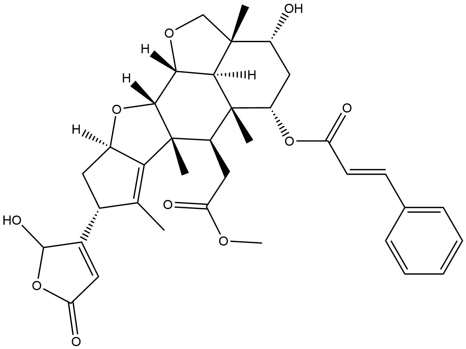 1429747-14-7 2H,3H-Cyclopenta[d']naphtho[1,8-bc:2,3-b']difuran-6-acetic acid, 8-(2,5-dihydro-2-hydroxy-5-oxo-3-furanyl)-2a,4,5,5a,6,6a,8,9,9a,10a,10b,10c-dodecahydro-3-hydroxy-2a,5a,6a,7-tetramethyl-5-[[(2E)-1-oxo-3-phenyl-2-propen-1-yl]oxy]-, methyl ester, (2aR,3R,5S,5aR,6R,6aR,8R,9aR,10aS,10bR,10cR)-