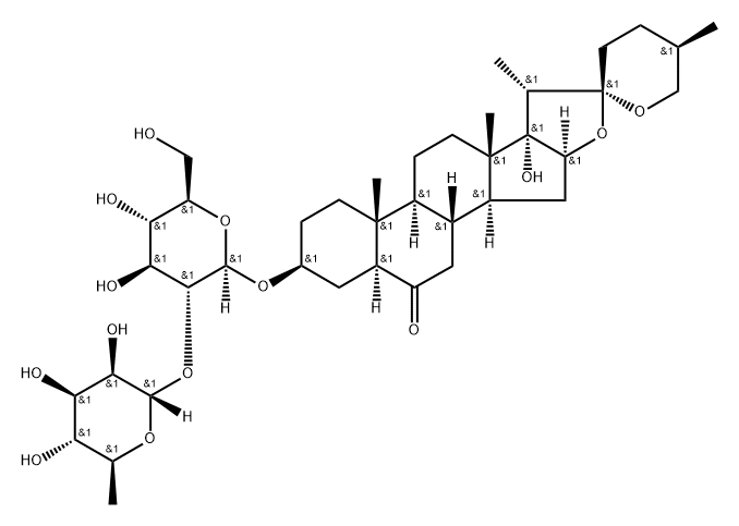 Spirostan-6-one, 3-[[2-O-(6-deoxy-α-L-mannopyranosyl)-β-D-glucopyranosyl]oxy]-17-hydroxy-, (3β,5α,25R)-, 143051-94-9, 结构式
