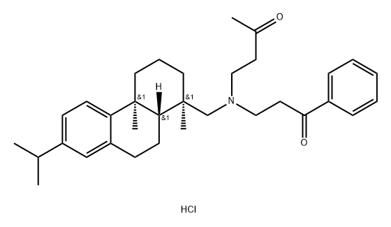2-Butanone, 4-(1R,4aS,10aR)-1,2,3,4,4a,9,10,10a-octahydro-1,4a-dimethyl-7-(1-methylethyl)-1-phenanthrenylmethyl(3-oxo-3-phenylpropyl)amino-, hydrochloride Structure