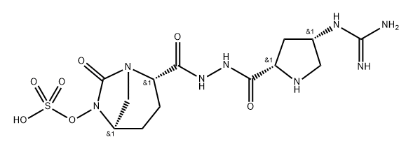 sulfuric acid mono[2-(N'-((2S,4S)-4-guanidinopyrrolidin-2-ylcarbonyl)hydrazinocarbonyl)-7-oxo-1,6-diazabicyclo[3.2.1]oct-6-yl] ester Structure