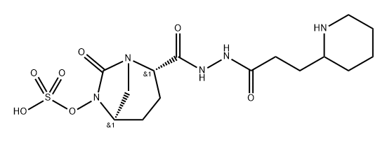 sulfuric acid mono[2-(N'-(3-(piperidin-2-yl)propionyl)hydrazinocarbonyl)-7-oxo-1,6-diazabicyclo[3.2.1]oct-6-yl] ester Structure