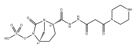 sulfuric acid mono[2-(N'-(3-oxo-3-(piperazin-1-yl)propionyl)hydrazinocarbonyl)-7-oxo-1,6-diazabicyclo[3.2.1]oct-6-yl] ester Structure