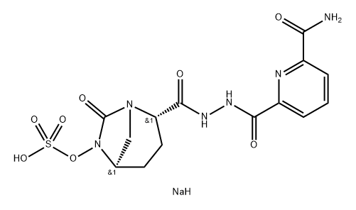 sulfuric acid mono[2-(N'-((6-aminocarbonylpyridin-2-yl)carbonyl)hydrazinocarbonyl)-7-oxo-1,6-diazabicyclo[3.2.1]oct-6-yl] ester sodium salt Structure