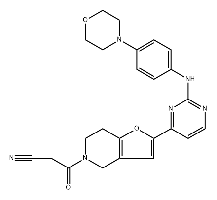 Furo[3,2-c]pyridine-5(4H)-propanenitrile, 6,7-dihydro-2-[2-[[4-(4-morpholinyl)phenyl]amino]-4-pyrimidinyl]-β-oxo-,1438283-88-5,结构式