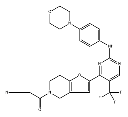 6,7-Dihydro-2-[2-[[4-(4-morpholinyl)phenyl]amino]-5-(trifluoromethyl)-4-pyrimidinyl]-β-oxofuro[3,2-c]pyridine-5(4H)-propanenitrile,1438283-90-9,结构式