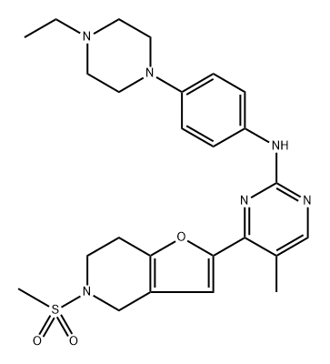 N-[4-(4-Ethyl-1-piperazinyl)phenyl]-5-methyl-4-[4,5,6,7-tetrahydro-5-(methylsulfonyl)furo[3,2-c]pyridin-2-yl]-2-pyrimidinamine,1438284-07-1,结构式