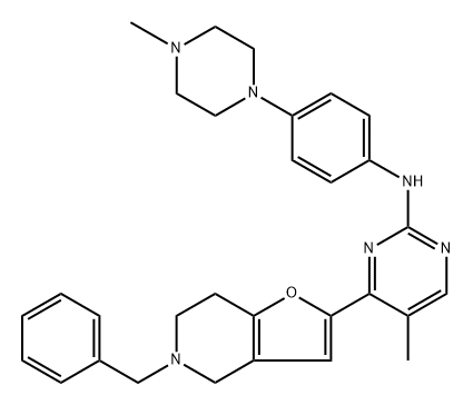 5-Methyl-N-[4-(4-methyl-1-piperazinyl)phenyl]-4-[4,5,6,7-tetrahydro-5-(phenylmethyl)furo[3,2-c]pyridin-2-yl]-2-pyrimidinamine Struktur