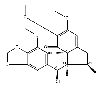 1H-Indeno[7'a,1':1,2]indeno[5,6-d][1,3]dioxol-1-one, 5,6,6a,7-tetrahydro-7-hydroxy-2,3,12-trimethoxy-6,6a-dimethyl-, (6R,6aR,7S,12bS)- Struktur