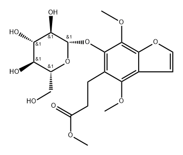 5-Benzofuranpropanoic acid, 6-(β-D-glucopyranosyloxy)-4,7-dimethoxy-, methyl ester Structure