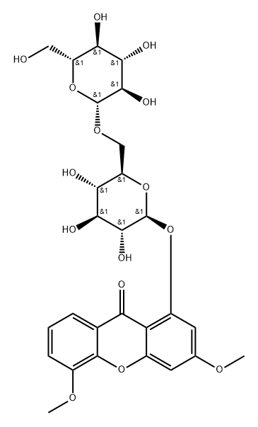 9H-Xanthen-9-one, 1-[(6-O-β-D-glucopyranosyl-β-D-glucopyranosyl)oxy]-3,5-dimethoxy-,1444411-75-9,结构式