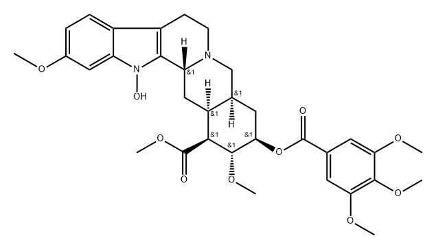 Yohimban-16-carboxylic acid, 1-hydroxy-11,17-dimethoxy-18-[(3,4,5-trimethoxybenzoyl)oxy]-, methyl ester, (3β,16β,17α,18β,20α)- Struktur