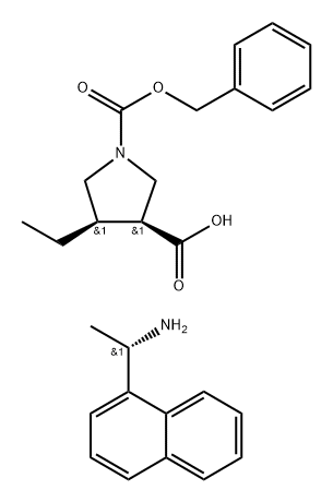 1,3-Pyrrolidinedicarboxylic acid, 4-ethyl-, 1-(phenylmethyl) ester, (3S,4R)-, compd. with (αS)-α-methyl-1-naphthalenemethanamine (1:1),1447673-31-5,结构式