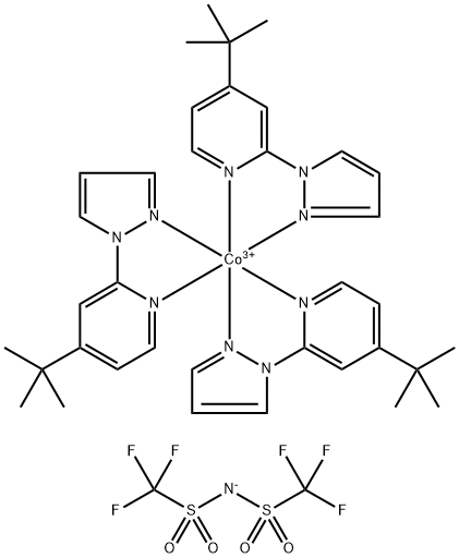 三[4-叔丁基-2-(1H-吡唑-1-基)吡啶]钴 三(1,1,1-三氟-N-[(三氟甲基)磺酰基]甲烷磺酰胺盐) 结构式