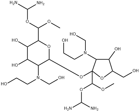 .alpha.-D-gluco-Hexodialdo-1,5-pyranoside, 3-deoxy-1-C-(diaminomethoxy)-3-(2-hydroxyethyl)(hydroxymethyl)amino-1-O-methyl-.beta.-D-fructofuranosyl 2-deoxy-2-(2-hydroxyethyl)(hydroxymethyl)amino-, diaminomethyl methyl acetal|