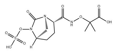 2-methyl-2-[({[(2S,5R)-7-oxo-6-(sulfoxy)-1,6-diazabicyclo[3.2.1]oct-2-yl]carbonyl}amino)oxy]propanoic acid Structure