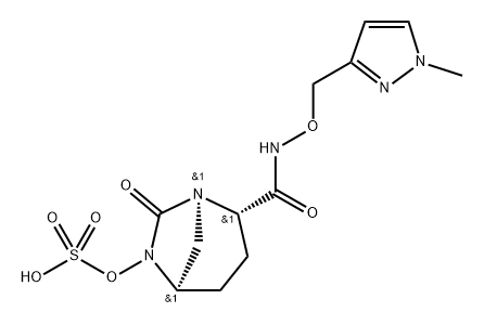 (1R,2S,5R)-2-[[[(1-Methyl-1H-pyrazol-3-yl) methoxy]amino]carbonyl]-7-oxo-1,6-diazab icyclo[3.2.1]oct-6-yl hydrogen sulfate Struktur