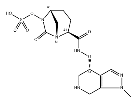 (1R,2S,5R)-7-Oxo-2-[[[[(4R)-4,5,6,7-tetrahydro1-methyl-1H-pyrazolo[3,4-c]pyridin-4-yl]oxy] amino]carbonyl]-1,6-diazabicyclo[3.2.1]oct-6- yl hydrogen sulfate Struktur
