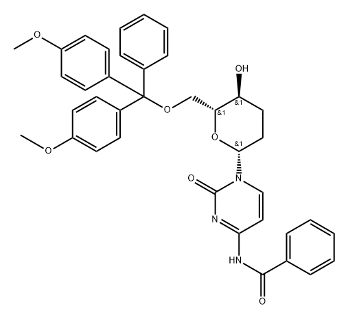 N4-Benzoyl-1-(6-O-DMTr-2,3-dideoxy-beta-D-erythro-hexopyranosyl)cytosine Structure