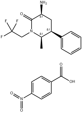 (3S,5S,6R)-6-methyl-2-oxo-5-phenyl-1-(2,2,2-trifluoroethyl)piperidine-3-aminium 4-nitrobenzoate 化学構造式