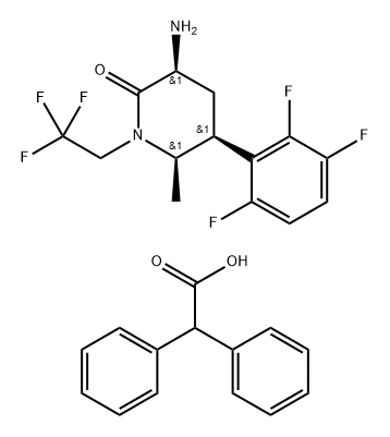 Benzeneacetic acid, α-phenyl-, compd. with (3S,5S,6R)-3-amino-6-methyl-1-(2,2,2-trifluoroethyl)-5-(2,3,6-trifluorophenyl)-2-piperidinone (1:1) Structure