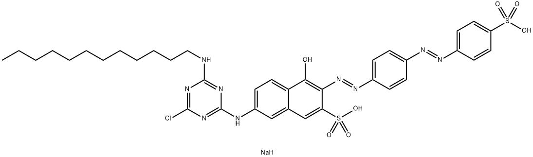 Disodium 7-[[4-chloro-6-(dodecylamino)-1,3,5-triazin-2-yl]amino]-4-hydroxy-3-[[4-[(4- sulphophenyl)azo]phenyl]azo-2-naphthalenesulfonate,145703-76-0,结构式