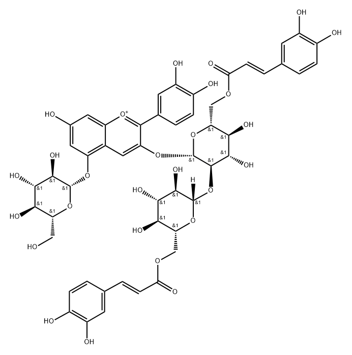 矢车菊素-3-O-[6-O-反式-咖啡酰-(6-O-反式-咖啡酰-2-O-Β-葡萄糖苷)]-Β-葡萄糖苷)-5-O-Β-葡萄糖苷,145815-05-0,结构式