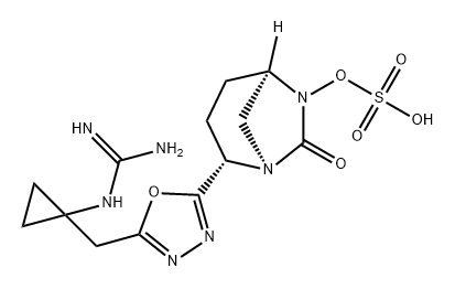 (1R,2S,5R)-2-[5-[[1-[(Aminoiminomethyl) amino]cyclopropyl]methyl]-1,3,4-oxadiazol-2- yl]-7-oxo-1,6-diazabicyclo[3.2.1]oct-6-yl hydrogen sulfate Structure
