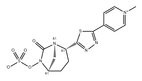Pyridinium, 1-methyl-4-[5-[(1R,2S,5R)-7-oxo-6- (sulfooxy)-1,6-diazabicyclo[3.2.1]oct-2-yl]-1,3, 4-thiadiazol-2-yl]-, inner salt Struktur