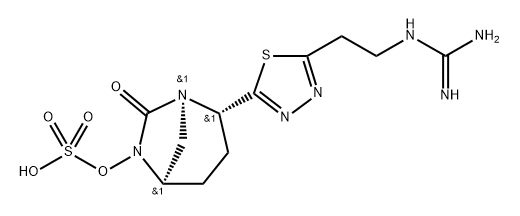(1R,2S,5R)-2-[5-[2-[(Aminoiminomethyl)amino] ethyl]-1,3,4-thiadiazol-2-yl]-7-oxo-1,6-diazab icyclo[3.2.1]oct-6-yl hydrogen sulfate Structure