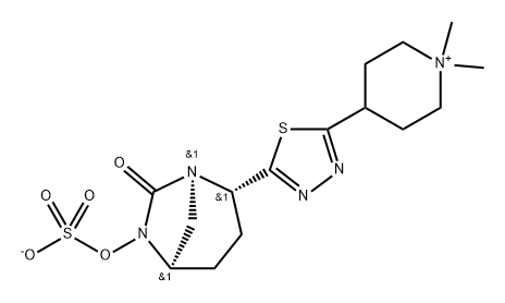 Piperidinium, 1,1-dimethyl-4-[5-[(1R,2S,5R)-7- oxo-6-(sulfooxy)-1,6-diazabicyclo[3.2.1]oct-2- yl]-1,3,4-thiadiazol-2-yl]-, inner salt Struktur