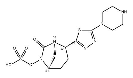 (1R,2S,5R)-7-Oxo-2-[5-(1-piperazinyl)-1,3,4- thiadiazol-2-yl]-1,6-diazabicyclo[3.2.1]oct-6-yl hydrogen sulfate Structure