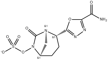 Sulfuric acid, mono[(1R,2S,5R)-2-[5-(aminocarbonyl)-1,3,4-oxadiazol-2-yl]-7-oxo-1,6-diazabicyclo[3.2.1]oct-6-yl] ester, ion(1-) 结构式