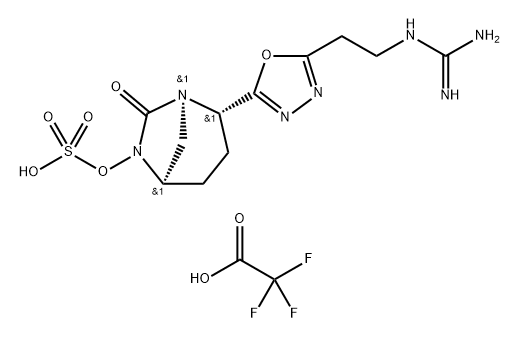 Sulfuric acid, mono[(1R,2S,5R)-2-[5-[2- [(aminoiminomethyl)amino]ethyl]-1,3,4- oxadiazol-2-yl]-7-oxo-1,6-diazabicyclo[3.2.1] oct-6-yl] ester, 2,2,2-trifluoroacetate (1:X) Structure