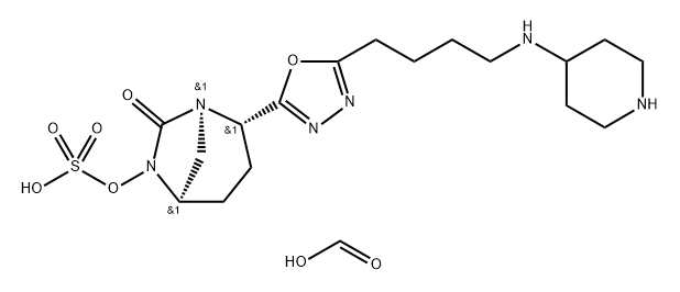 Formic acid, compd. with (1R,2S,5R)-7-oxo-2- [5-[4-(4-piperidinylamino)butyl]-1,3,4- oxadiazol-2-yl]-1,6-diazabicyclo[3.2.1]oct-6-yl hydrogen sulfate (1:X)|FORMIC ACID, COMPD. WITH (1R,2S,5R)-7-OXO-2- [5-[4-(4-PIPERIDINYLAMINO)BUTYL]-1,3,4- OXADIAZOL-2-YL]
