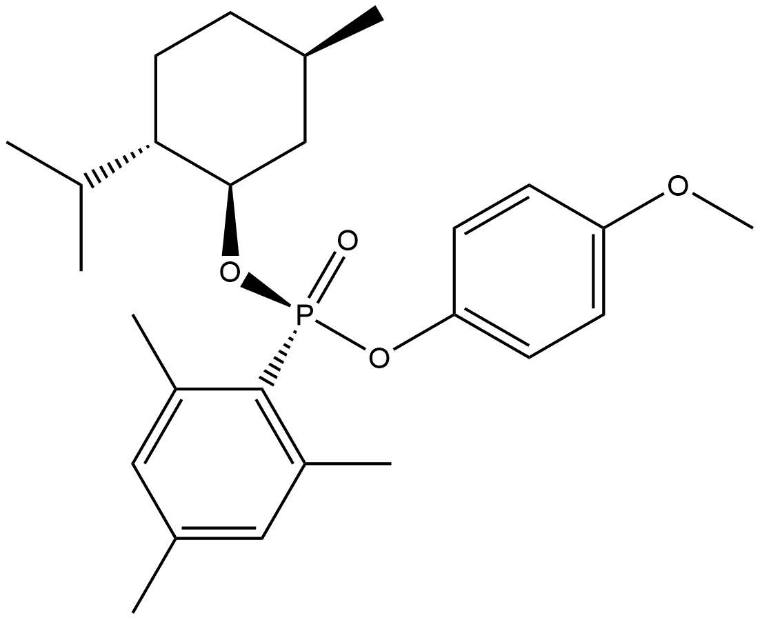 (Rp)-(-)-MenthylO-4-methoxy-phenyl 2,4,6-trimethylphenyl phosphonate Struktur