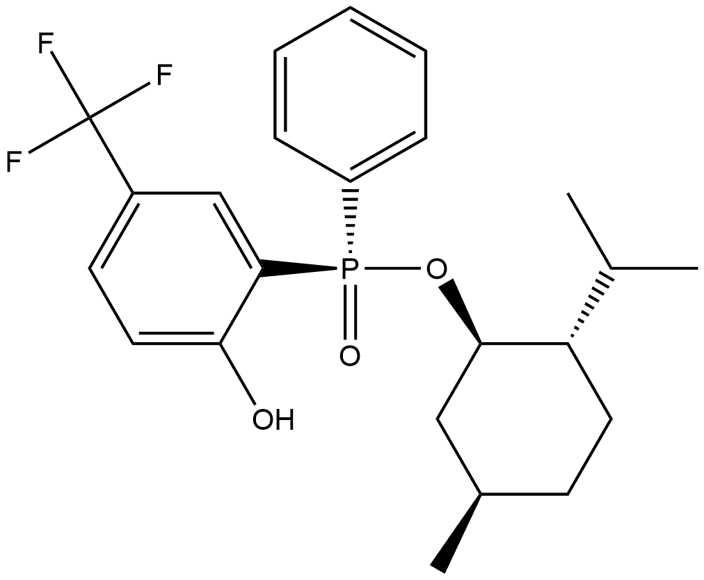(Rp)-(-)-Menthyl phenyl-2-hydroxy-5-tri fluoromethyl-phenyl phosphinate Struktur