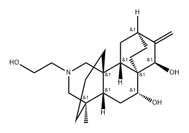 1H,7H-6a,9-Ethano-4,10b-propanobenz[h]isoquinoline-6,7-diol, decahydro-2-(2-hydroxyethyl)-4-methyl-8-methylene-, (4R,4aR,6R,6aR,7R,9S,10aS,10bS)- (9CI) Struktur