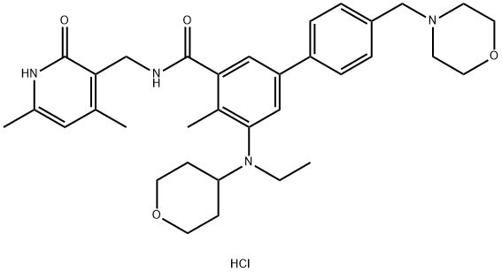 [1,1'-Biphenyl]-3-carboxamide, N-[(1,2-dihydro-4,6-dimethyl-2-oxo-3-pyridinyl)methyl]-5-[ethyl(tetrahydro-2H-pyran-4-yl)amino]-4-methyl-4'-(4-morpholinylmethyl)-, hydrochloride (1:1)|