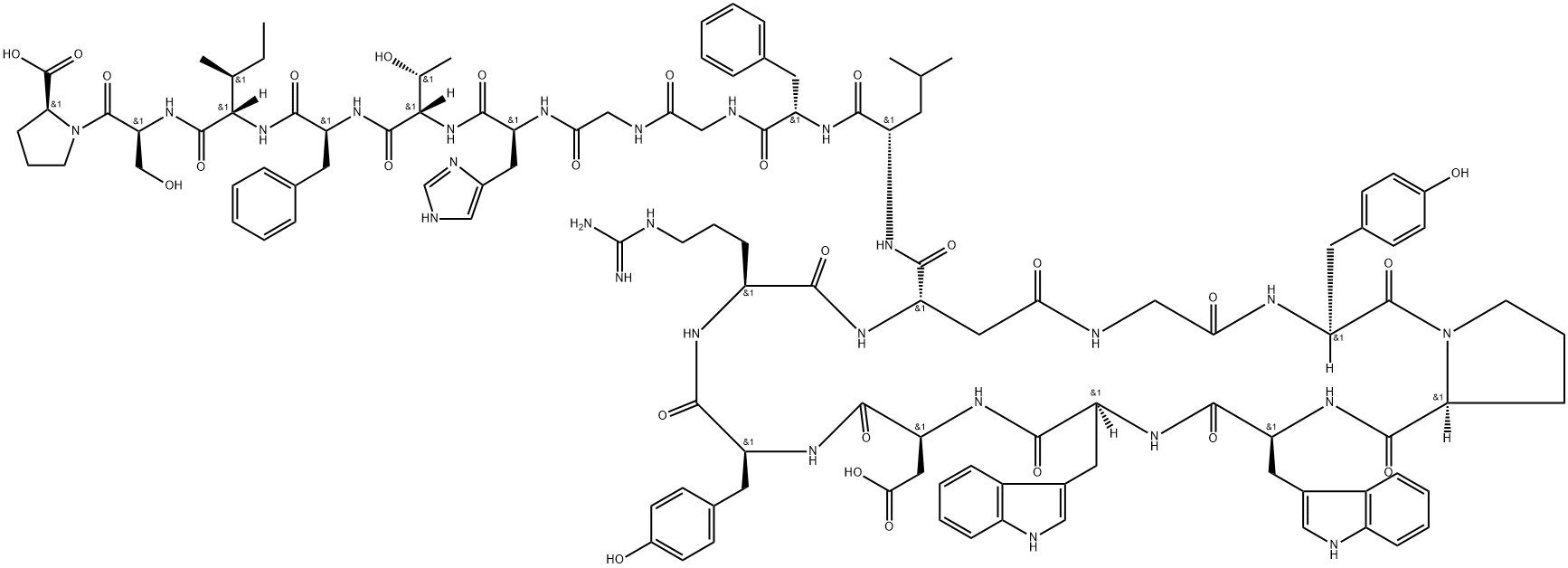 L-Proline, glycyl-L-tyrosyl-L-prolyl-L-tryptophyl-L-tryptophyl-L-α-aspartyl-L-tyrosyl-L-arginyl-L-α-aspartyl-L-leucyl-L-phenylalanylglycylglycyl-L-histidyl-L-threonyl-L-phenylalanyl-L-isoleucyl-L-seryl-, (9→1)-lactam|脯肽菌素