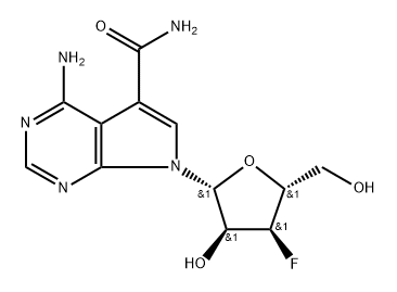 4-Amino-7-(3-deoxy-3-fluoro--D-ribofuranosyl)-7H-pyrrolo [2.3-d]pyrimidine-5-carboxamide 结构式