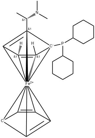 (S)-N,N-二甲基-1-[(R)-2-双(二环己基膦基)二茂铁基]乙胺, 146960-92-1, 结构式