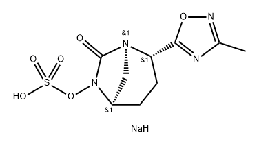 Sulfuric acid, mono[(1R,2S,5R)-2-(3-methyl-1,2, 4-oxadiazol-5-yl)-7-oxo-1,6-diazabicyclo[3.2.1] oct-6-yl] ester, sodium salt (1:1) Struktur