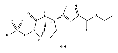 1,2,4-Oxadiazole-3-carboxylic acid, 5-[(1R,2S, 5R)-7-oxo-6-(sulfooxy)-1,6-diazabicyclo[3.2.1] oct-2-yl]-, 3-ethyl ester, sodium salt (1:1) Structure